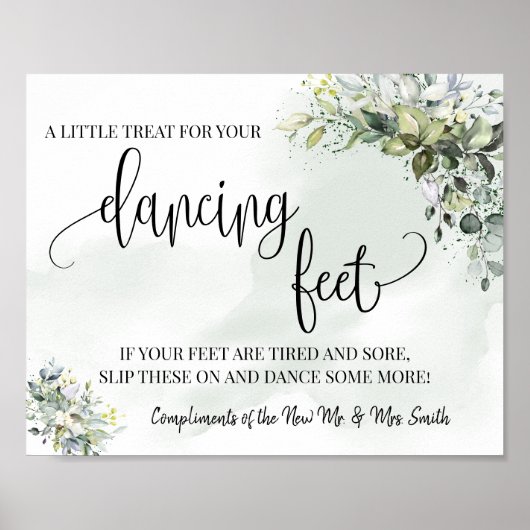 Dancing feet sign flip flops wedding eucalyptus poster (Voorkant)