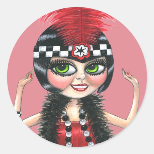 Dancing Flapper Girl Roaring Twenties Ronde Sticker (Voorkant)
