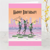  Dancing Frogs Happy Birthday Kaart (Gele Bloem)