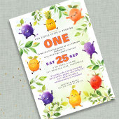 Dancing Fruit Eerste 1e Verjaardagsfeest Foto Kaart