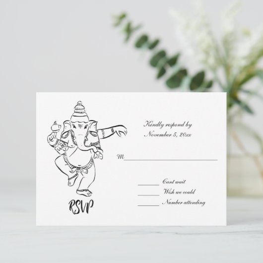 Dancing Ganesh | Indian Wedding RSVP Kaart (Staand voorkant)