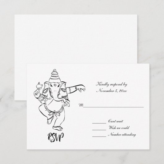 Dancing Ganesh | Indian Wedding RSVP Kaart (Voorkant / Achterkant)