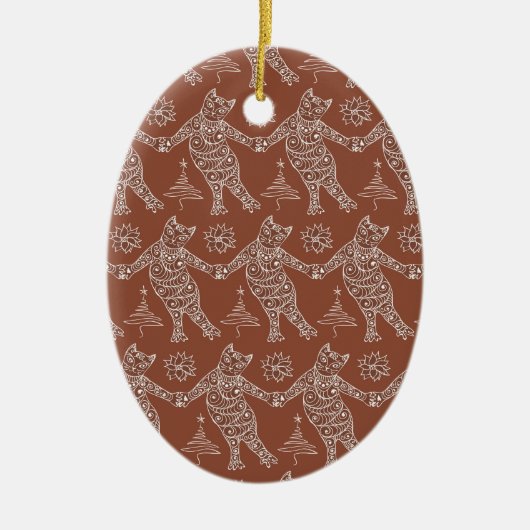 Dancing Gingerbread Cats Christmas Tree Ornament (Voorkant)