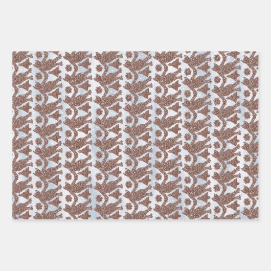 Dancing Gingerbread Cats Gift Wrap (op wit) Inpakpapier Vel (Voorkant 3)