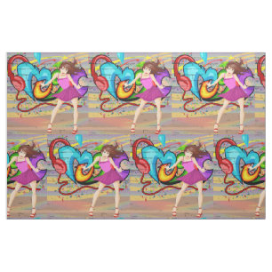 Dancing Girl Music Graffiti Wall Fabric Stof