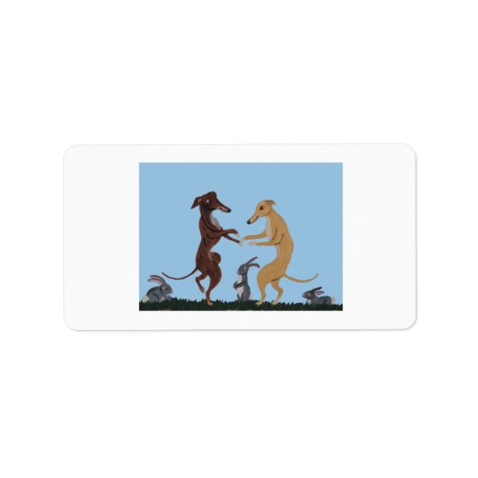 Dancing Greyhounds & Bunny Friends Invitation Etiket (Voorkant)