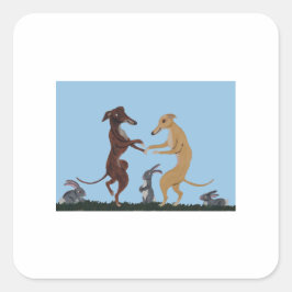 Dancing Greyhounds & Bunny Friends Invitation Vierkante Sticker