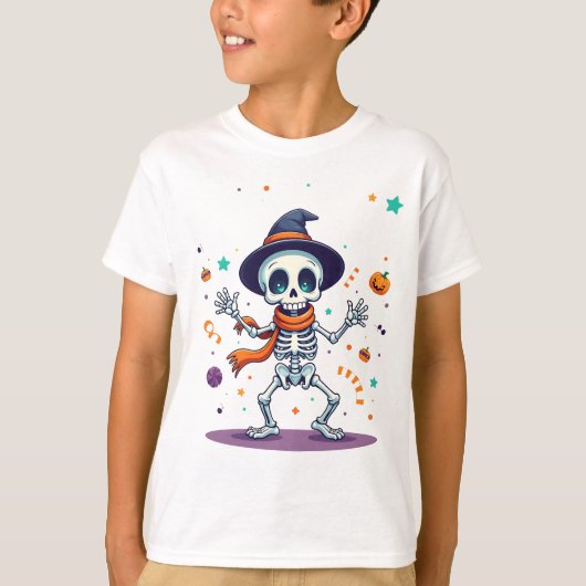 Dancing Halloween Skeleton Kids T-Shirt Fun (Voorkant)
