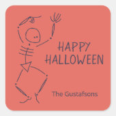 Dancing Halloween Skeleton - sinaasappel Vierkante Sticker (Voorkant)