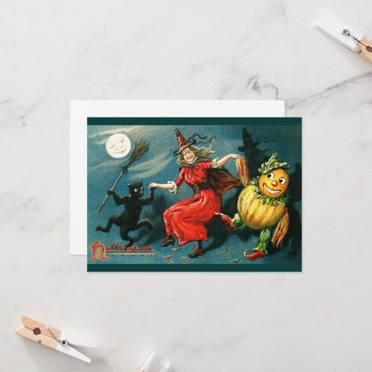 Dancing Halloween Witch Kaart (Voorkant / Achterkant in situ)