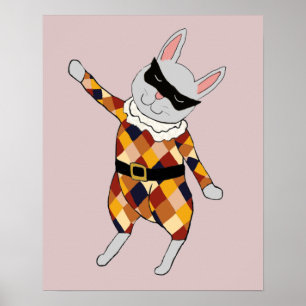 Dancing Harlequin Bunny Poster Print