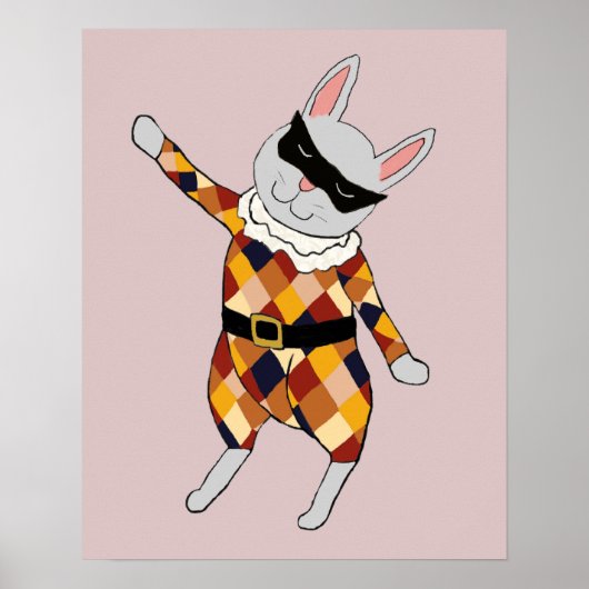 Dancing Harlequin Bunny Poster Print (Voorkant)