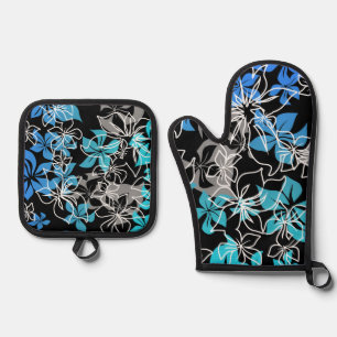 Dancing Hibiscus Hawaiian Blend Blauwgroen Ovenwant & Pannenlap Set