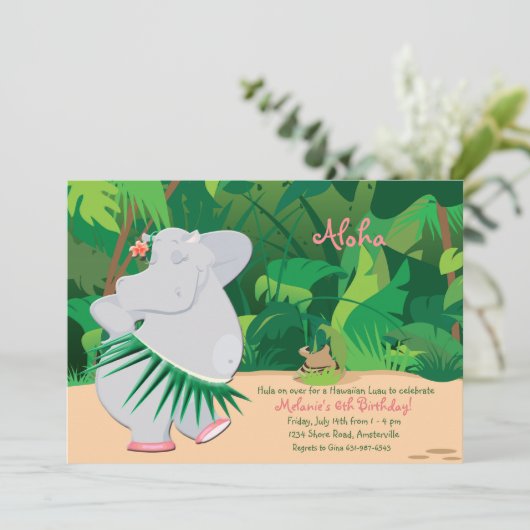 Dancing Hippo Invitation Kaart (Staand voorkant)