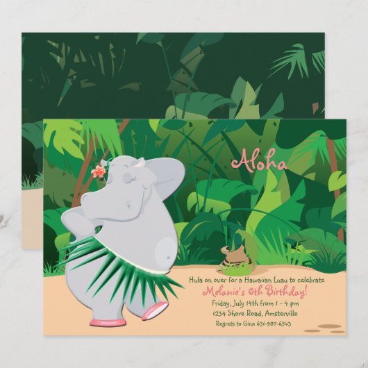 Dancing Hippo Invitation Kaart (Voorkant / Achterkant)