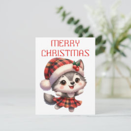 Dancing Husky Pup - Kerst Kaart