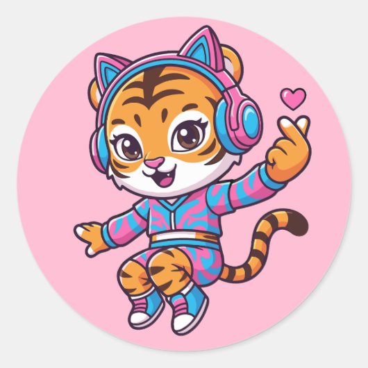 Dancing K-pop Tiger Ronde Sticker (Voorkant)