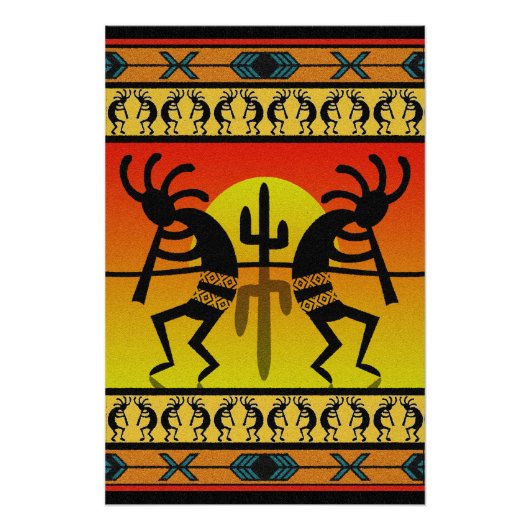 Dancing Kokopelli Tribal Wall Art Poster (Voorkant)