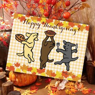 Dancing Labrador Trio Thanksgiving Feestdagenkaart