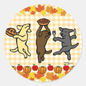 Dancing Labrador Trio Thanksgiving Ronde Sticker (Voorkant)