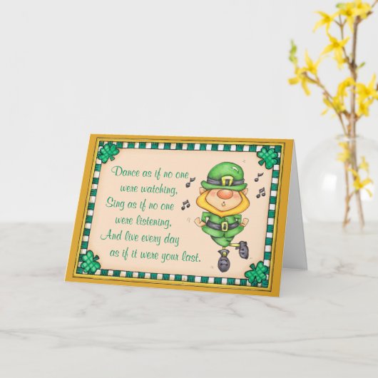 Dancing Leprechaun Kaart (Gele Bloem)