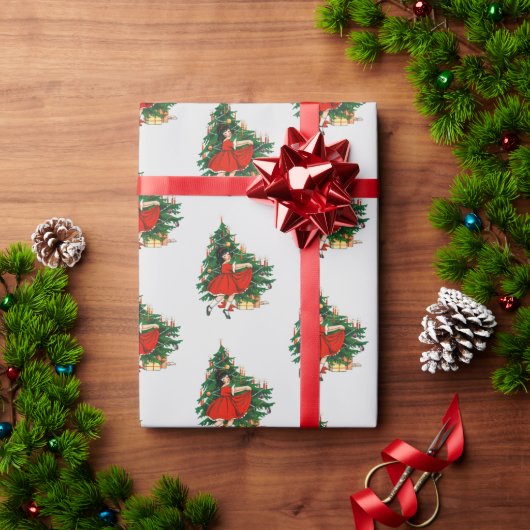  Dancing Meisje en Kerstboom Cadeaupapier (Feestdagen Geschenken)