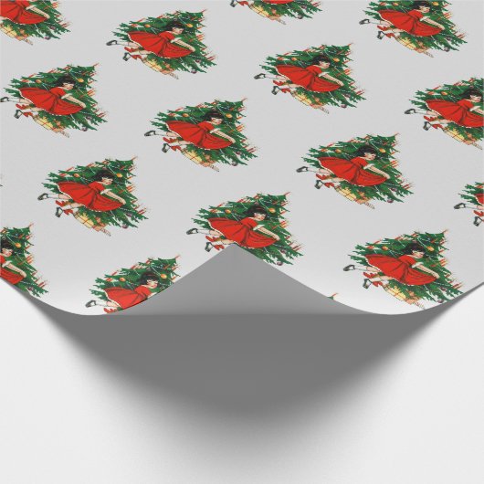 Dancing Meisje en Kerstboom Cadeaupapier (Hoek)