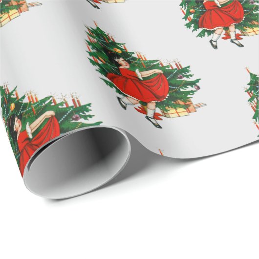  Dancing Meisje en Kerstboom Cadeaupapier (Rol Hoek)