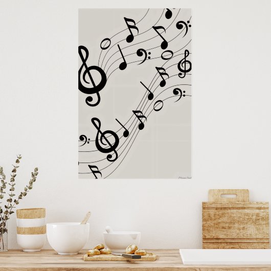 Dancing Melodies: Flowing Musical Notes Pattern Poster (Keuken)