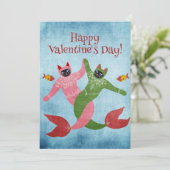 Dancing Mermaid cat Valentijnsdag Kaart (Staand voorkant)