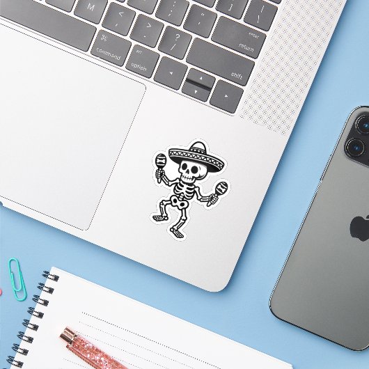 Dancing Mexican Skeleton Sticker (Laptop met iPhone)