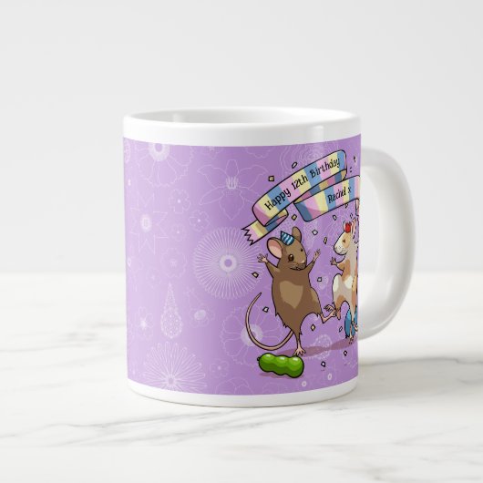 Dancing Mice Naam & Leeftijd Happy Birthday Party Grote Koffiekop (Voorkant rechts)