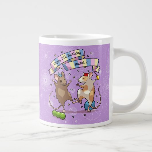 Dancing Mice Naam & Leeftijd Happy Birthday Party Grote Koffiekop (Rechts)