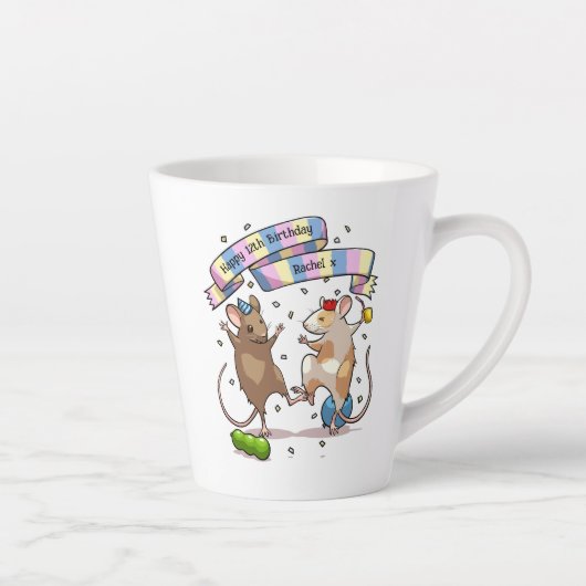 Dancing Mice Naam & Leeftijd Happy Birthday Party Latte Mok (Rechts)