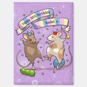 Dancing Mice Naam & Leeftijd Happy Birthday Party Magneet