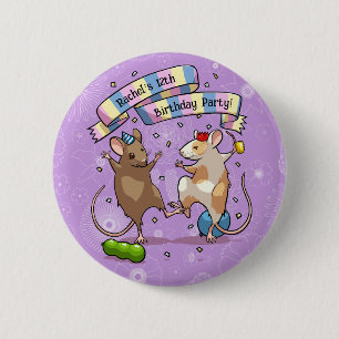 Dancing Mice Naam & Leeftijd Happy Birthday Party Ronde Button 5,7 Cm