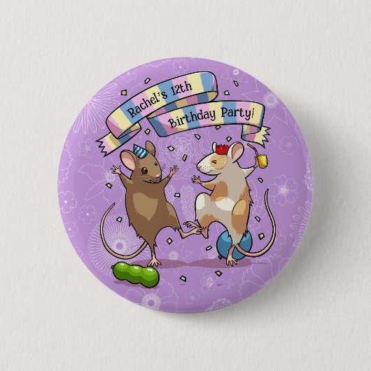 Dancing Mice Naam & Leeftijd Happy Birthday Party Ronde Button 5,7 Cm (Voorkant)