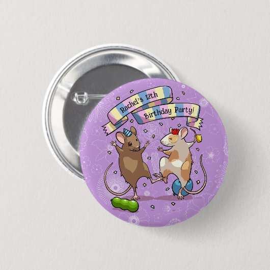 Dancing Mice Naam & Leeftijd Happy Birthday Party Ronde Button 5,7 Cm (Voorkant /achterkant)