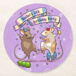 Dancing Mice Naam & Leeftijd Happy Birthday Party Ronde Kartonnen Onderzetter