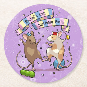 Dancing Mice Naam & Leeftijd Happy Birthday Party Ronde Kartonnen Onderzetter