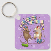 Dancing Mice Naam & Leeftijd Happy Birthday Party Sleutelhanger (Voorkant)