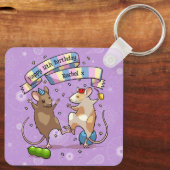 Dancing Mice Naam & Leeftijd Happy Birthday Party Sleutelhanger (Achterkant)