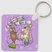 Dancing Mice Naam & Leeftijd Happy Birthday Party Sleutelhanger (Achterkant)