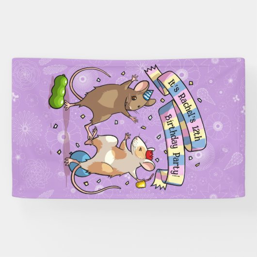 Dancing Mice Naam & Leeftijd Happy Birthday Party Spandoek (Horizontaal)