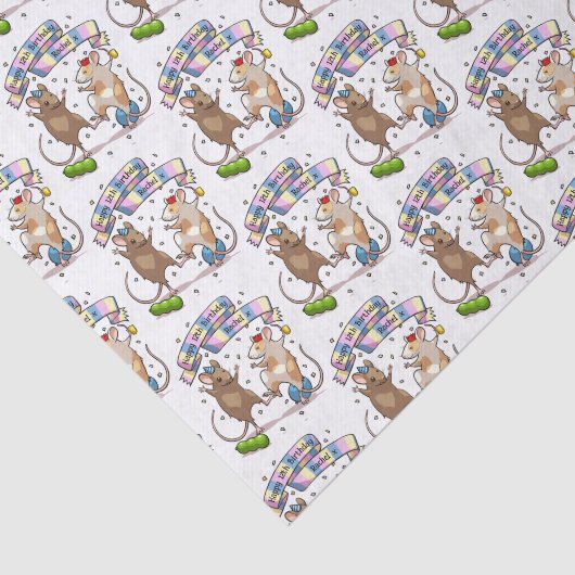 Dancing Mice Naam & Leeftijd Happy Birthday Party Tissuepapier (Detail)