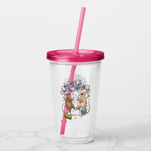 Dancing Mice Party Time Banner Confetti & Ballonne Acryl Drinkbeker (Achterkant)