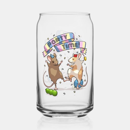 Dancing Mice Party Time Banner Confetti & Ballonne Blikvorm Glas (Voorkant)