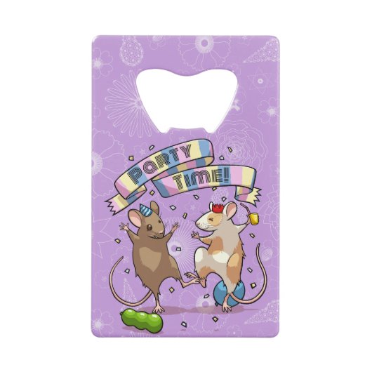 Dancing Mice Party Time Banner Confetti & Ballonne Creditkaart Flessenopener (Voorkant)