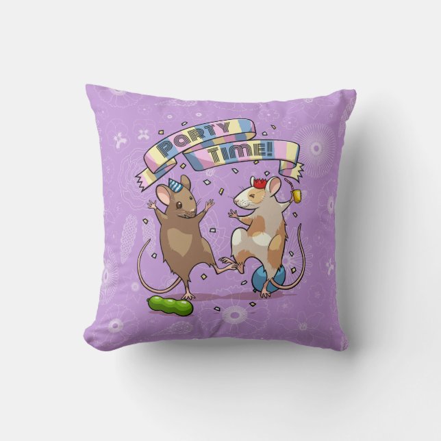 Dancing Mice Party Time Banner Confetti & Ballonne Kussen (Voorkant)