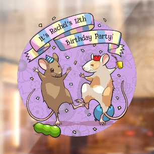 Dancing Mice Party Time Banner Confetti & Ballonne Raamsticker